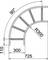 Bogenförmiges Technisches Diagramm: Der Bogen hat einen Radius von 300 mm, eine Gesamtbreite von 725 mm und eine Höhe von 110 mm.