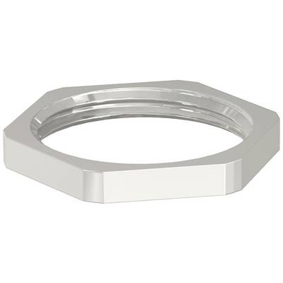Ein glänzender, sechseckiger Metallring, der als Dichtungsring oder Haltering verwendet werden könnte.