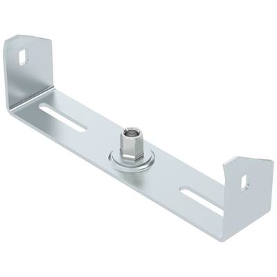 Metallwinkelhalterung mit zwei Schlitzen und einer zentralen Schraube auf einer glatten Oberfläche.
