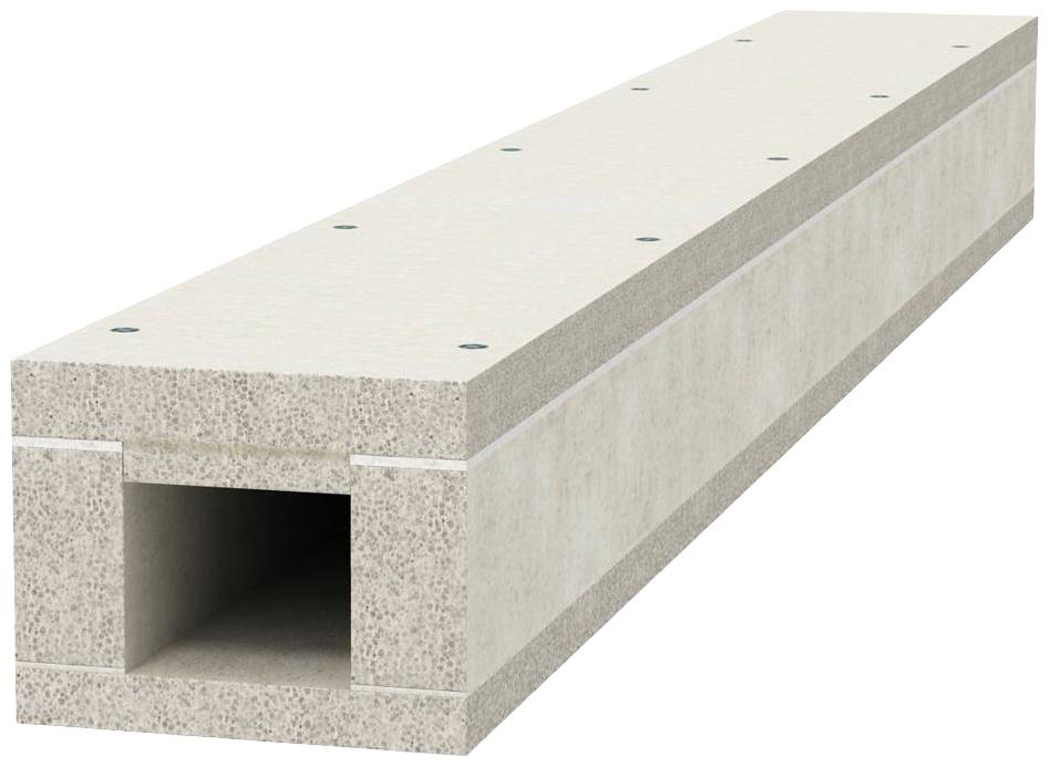 Querschnitt eines Brandschutzkanals BSK, der als Basis für das Kanalsystem PYROLINE Con D von OBO Bettermann dient. Das Material ist wasser- und frostbeständig.