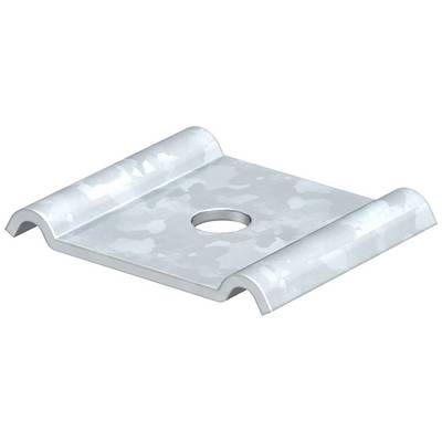 Ein flacher, rechteckiger Metallgegenstand mit gewölbten Kanten und einem runden Loch in der Mitte.