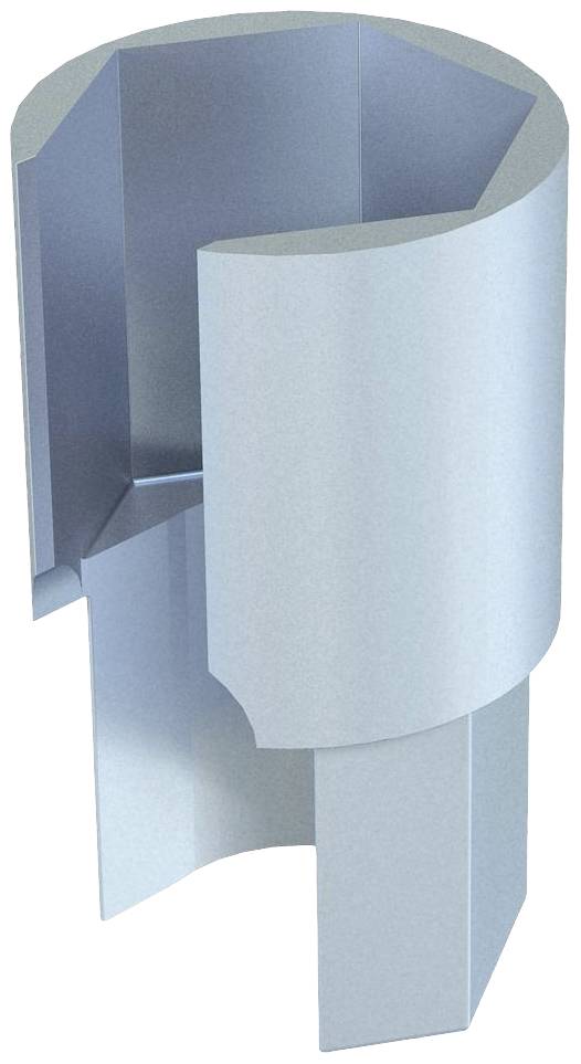 Ein schematisches 3D-Modell eines zylindrischen Teils mit einer teilweisen Außenhülle und Einkerbungen, dargestellt in bläulichem Metall.