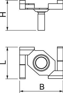 Technische Zeichnung zeigt eine mechanische Komponente mit Bemaßungen. Hauptteile sind oben und seitlich abgebildet.