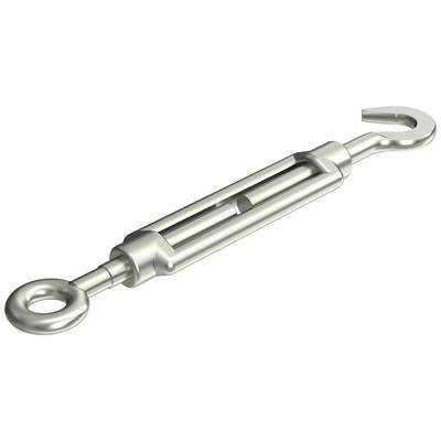 Ein metallischer Spannschraube mit einem Haken an einem Ende und einer geschlossenen Öse am anderen. Wird zum Spannen von Seilen verwendet.