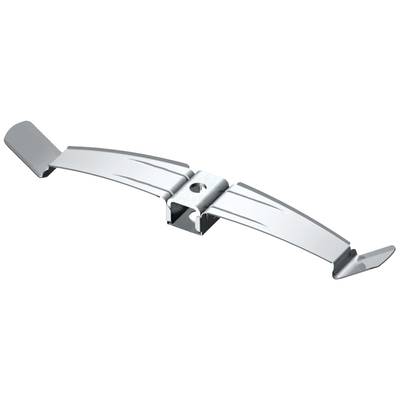 Metallklemme mit gebogenem Design und zentralem Loch, verwendet zur Befestigung oder Halterung.