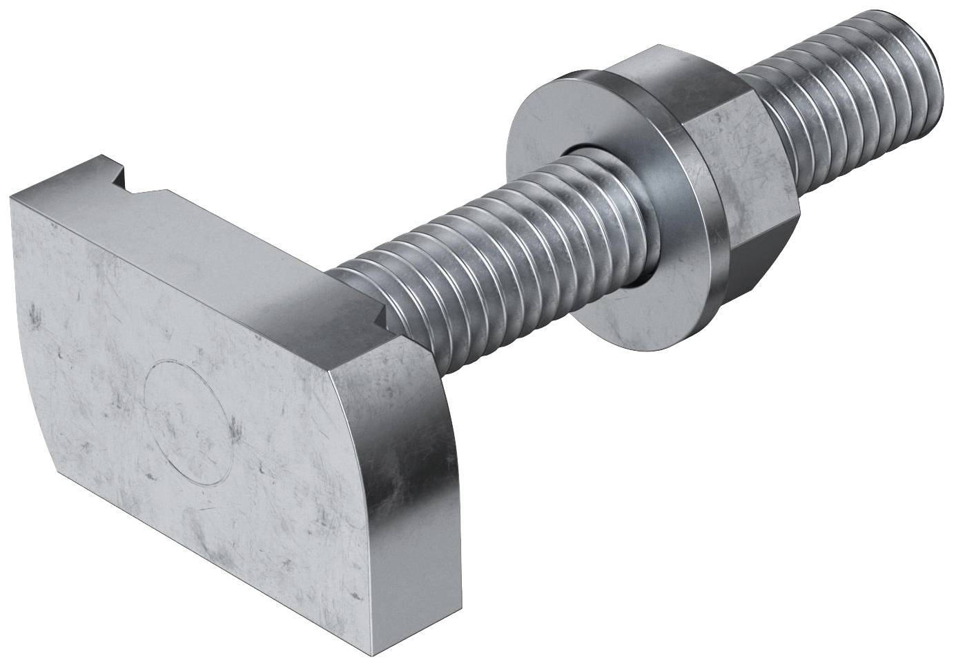 Metallschraube mit rechteckigem Kopf und Unterlegscheibe, für Maschinenbauanwendungen geeignet.