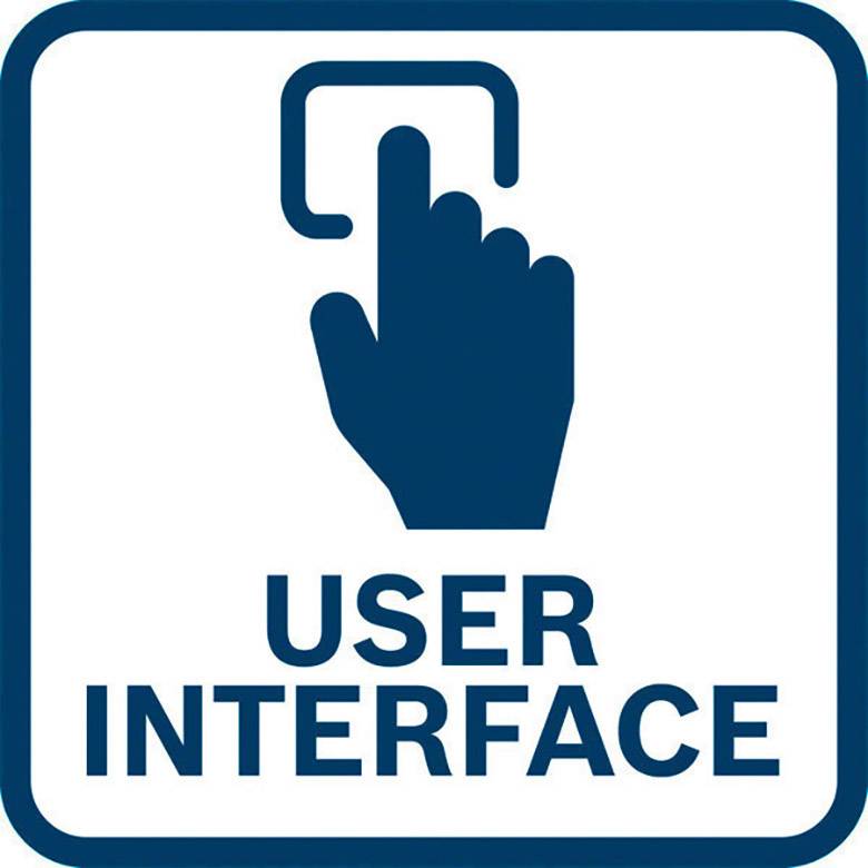 Ein Symbol zeigt eine Hand, die auf ein kreisförmiges Interface-Element drückt, mit dem Text 'User Interface' darunter.