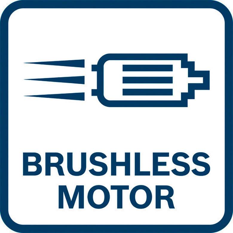 'Brushless Motor'-Symbol mit stilisiertem Motor, der Geschwindigkeit anzeigt, und englischem Text, der die Motorart beschreibt.