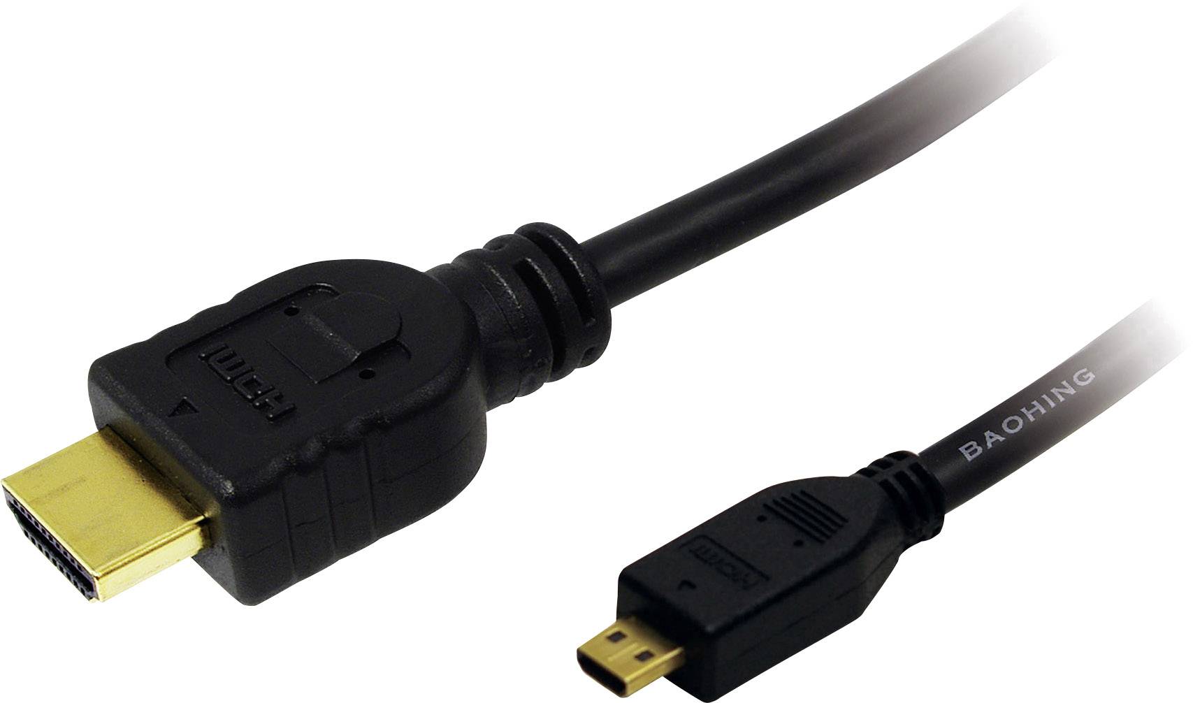 LogiLink HDMI Anschlusskabel HDMI-A Stecker, HDMI-Micro-D Stecker 2.00 m Schwarz CH0032 4K UHD HDMI-Kabel