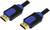Zwei HDMI-Kabel mit goldenen Steckern und blauen Details, die zur Übertragung von Audio- und Videosignalen genutzt werden können.
