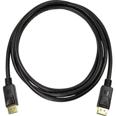 Schwarzes DisplayPort-Kabel mit zwei Steckern, geeignet für die Verbindung zwischen Computer und Monitor.