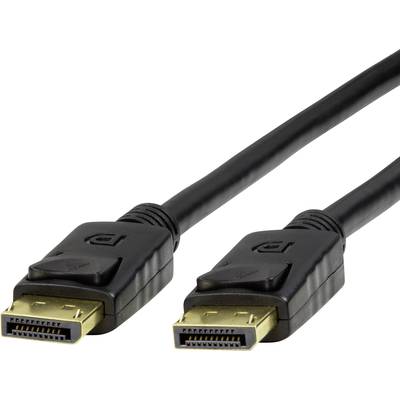 Zwei schwarze DisplayPort-Kabel mit goldenen Steckern, die für die Übertragung von audio-visuellen Signalen zwischen Geräten verwendet werden.