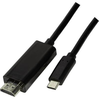 Ein schwarzes HDMI-auf-USB-C-Kabeladapter, das verschiedene Geräte miteinander verbindet, wie Laptops und Monitore oder Projektoren.