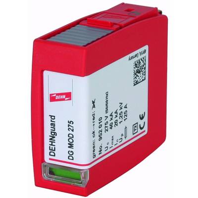 Beispiel eines DEHNguard Überspannungsschutzgeräts, Modell DG MOD 275, mit technischen Spezifikationen auf der Gehäuseetikette.