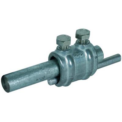 Ein Metallverbinder mit zwei Schrauben sichert zwei Rohre.