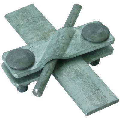 Metallplatte mit kreuzförmigem Muster und bolzenähnlichen Elementen. Sie wirkt industriell und mechanisch verwendet.