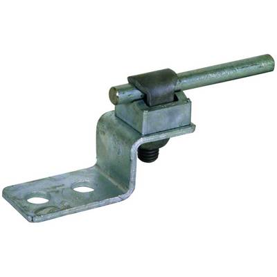 Metallwinkel mit zwei Löchern, daran befestigt ein beweglicher Bolzen mit Hebel. Verwendet als Verschlussmechanismus.