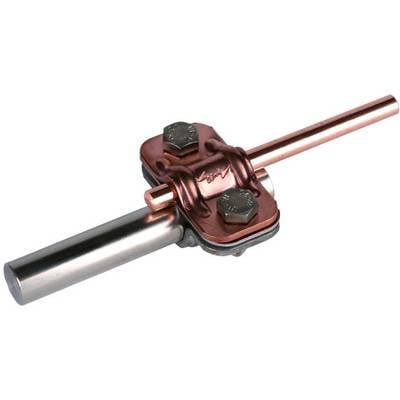 Ein Kupferrohrverbinder mit zwei Metallbolzen verbindet zwei Kupferrohre.