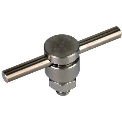 Ein silbernes Metallventil mit einem T-förmigen Griff, geeignet für Rohrleitungssysteme.