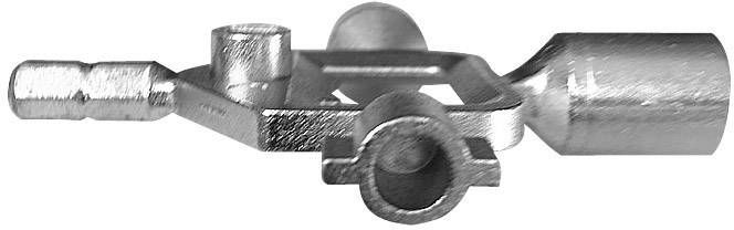 Metallteil mit mehreren Zylindern und Verbindungen, möglicherweise ein Teil einer größeren Maschine oder Vorrichtung, in Nahaufnahme.