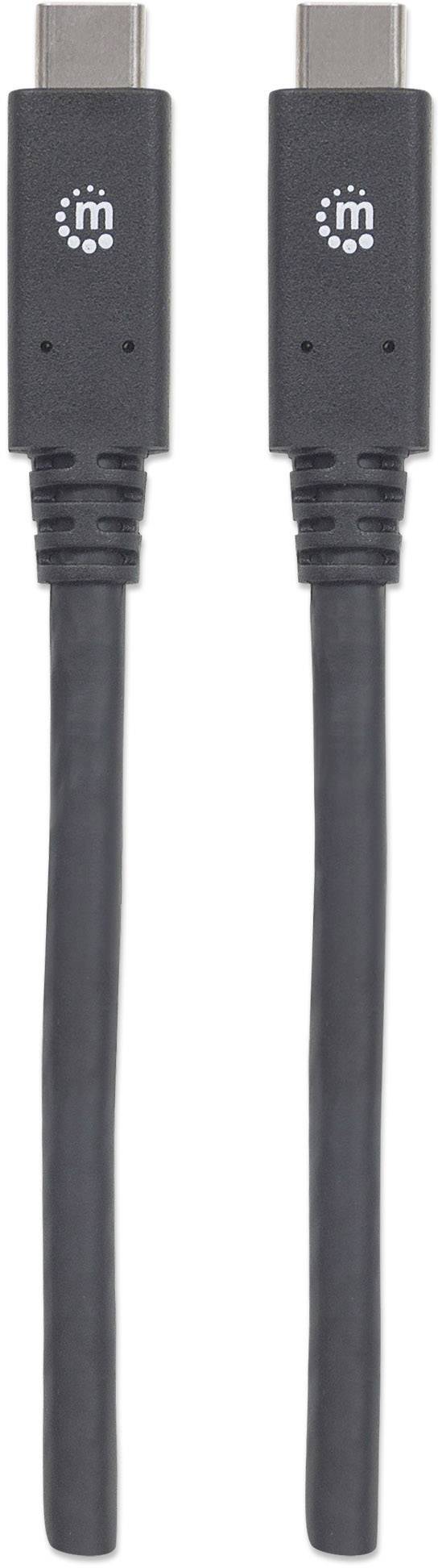 Zwei schwarze USB-C-Kabel mit identischen Steckern, geeignet für Datenübertragung und Aufladen.