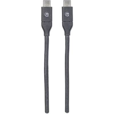 Ein schwarzes USB-C-Kabel mit zwei identischen Steckern an beiden Enden, geeignet für Lade- oder Datenübertragungszwecke.
