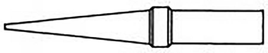 Eine einfache Zeichnung eines konischen Lötspitzenaufsatzes, schmal an der Spitze und breiter an der Basis, zur Verwendung mit einem Lötkolben.
