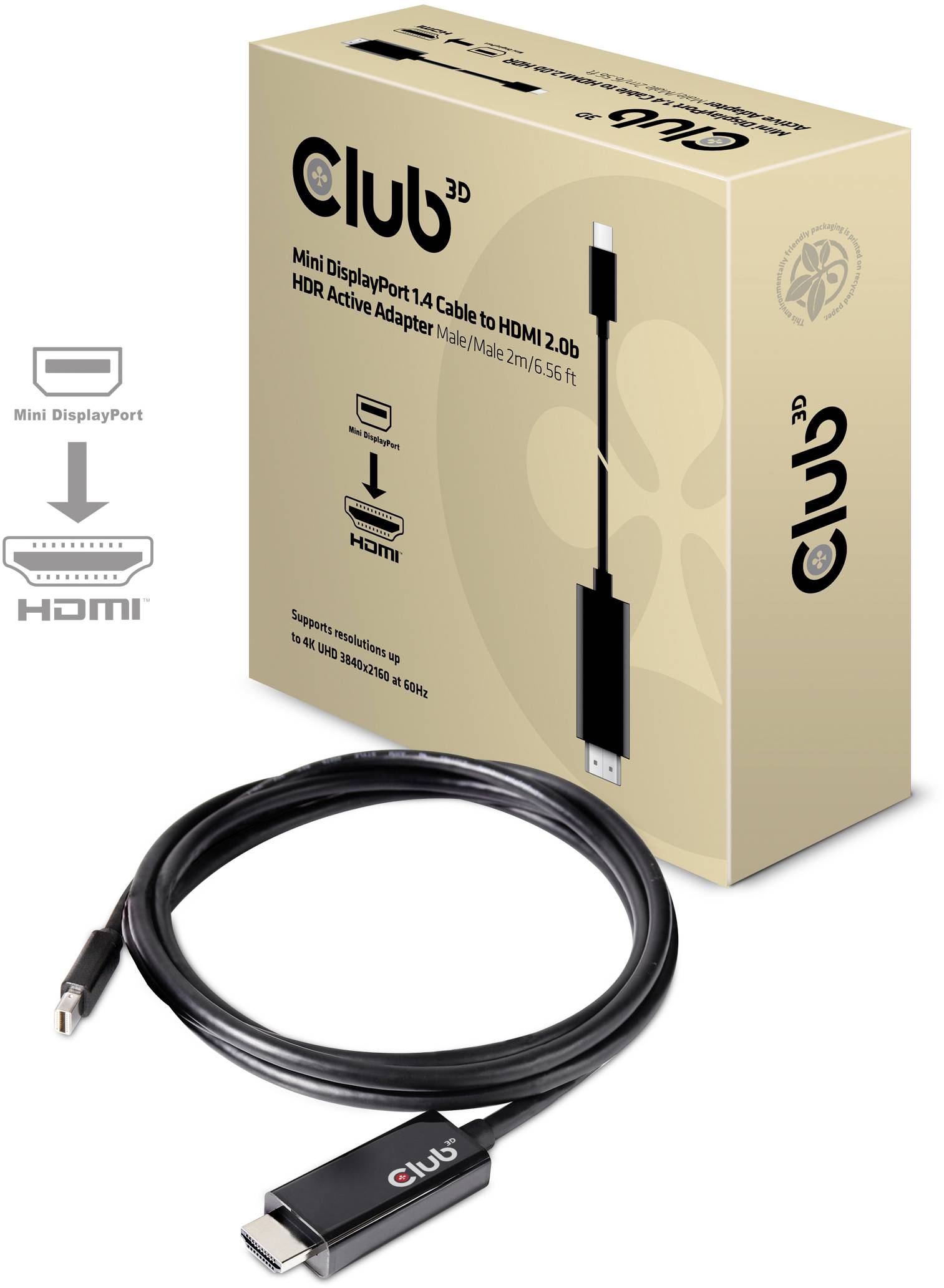 Club3D Kabel MiniDisplayPort > HDMI 2.0b HDR aktiv 2m retail