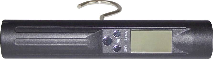 Digitale Kofferwaage mit Haken und Display, verwendet zum Messen des Gewichts von Gepäck.