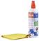 Reinigungsmittel-Set bestehend aus einer Sprayflasche für LED/TFT/LCD-Bildschirme und einem gelben Mikrofasertuch.