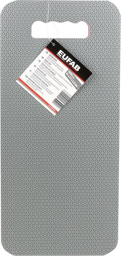 Grau gemusterte Tragetasche mit einem Etikett von 'Eufab', das Produktinformationen und Barcodes anzeigt.