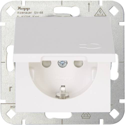 Thumbnail - Kopp 1fach Einsatz Schutzkontakt-Steckdose mit Klappdeckel HK 07 Reinweiß 940129002 1 St.