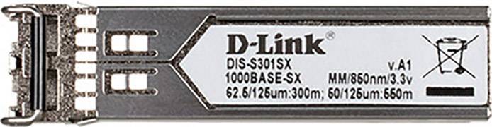 Ein D-Link SFP-Modul mit der Modellbezeichnung DIS-S301SX für 1000BASE-SX Verbindungen. Unterstützt Multi-Mode bis 300 m.