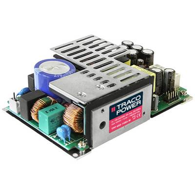 Netzteil-Modul von TRACO Power mit offenen Bauweise, erkennbar sind Spulen, Kondensatoren und Kühlkörper, für industrielle Anwendungen.