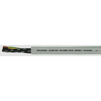 Graues Kabel mit schwarzer Isolierung, beschriftet mit 'HELUKABEL 02500 PUR 4G0.14MM² 23979 300/500V 001003025 CE', enthält farbige Leiter innen.