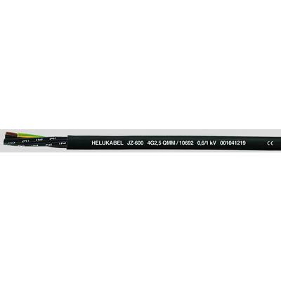 Schwarzes Kabel mit der Aufschrift 'HELU KABEL JZ-600, 0425..(rest unleserlich), 00101249'. Mehradriger Abschnitt mit sichtbaren Innenadern.