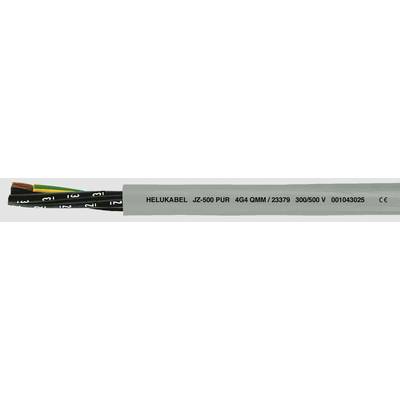 'HELUKABEL JZ-500 PUR 4G1,0MM² 23379 300/500 V 00100025 CE' auf einem grauen Kabelmantel gedruckt, daneben Kabeladern sichtbar.