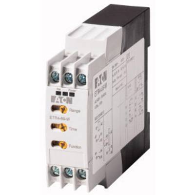 Ein elektronisches Zeitrelais von Eaton mit Beschriftungen für 'Range', 'Time' und 'Function', verwendet in elektrischen Steuerungen.