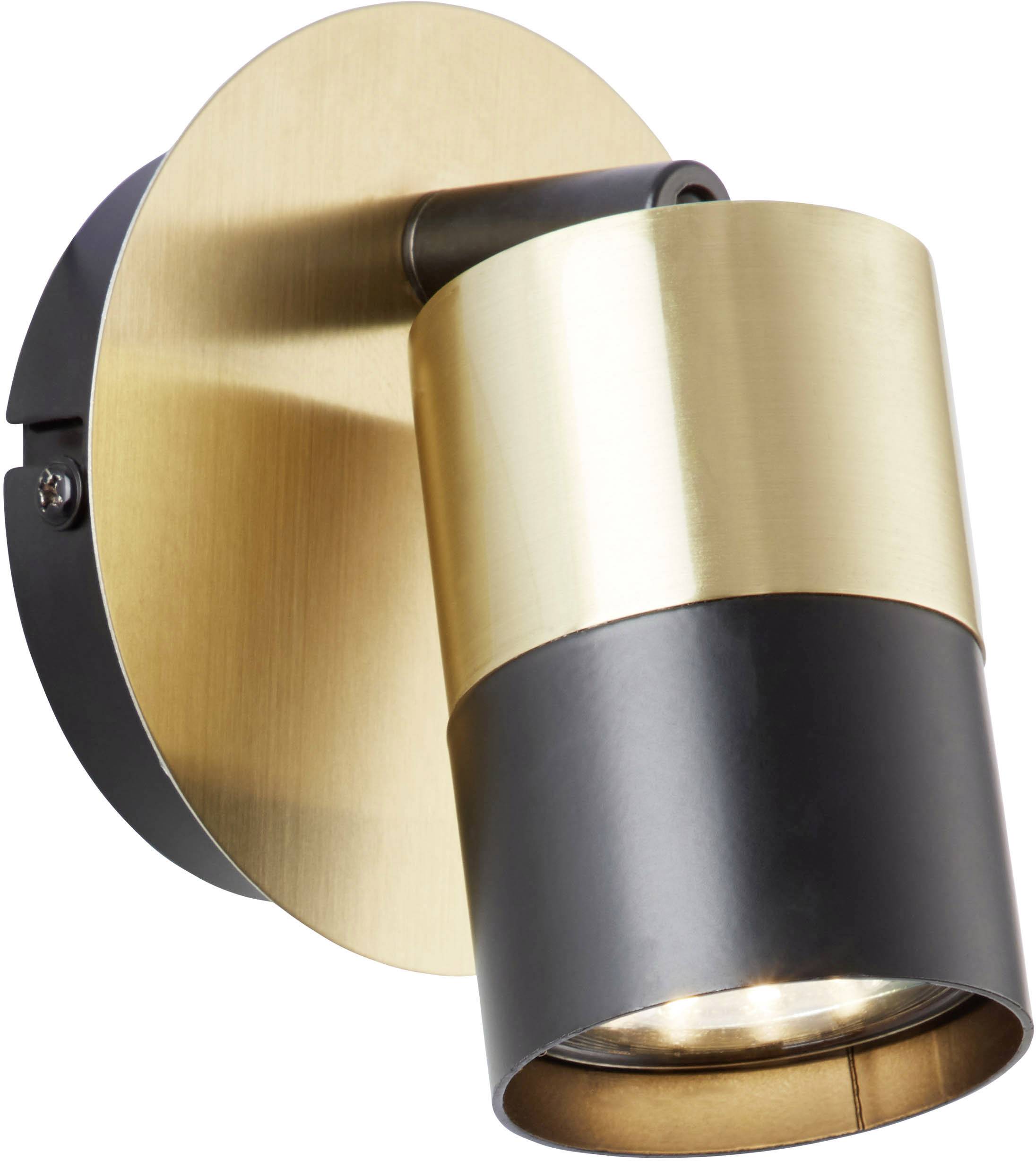 Elegante Wandleuchte mit zylindrischem Design, schwarz-goldener Farbgebung. Eignet sich für stilvolle Innenbeleuchtung.