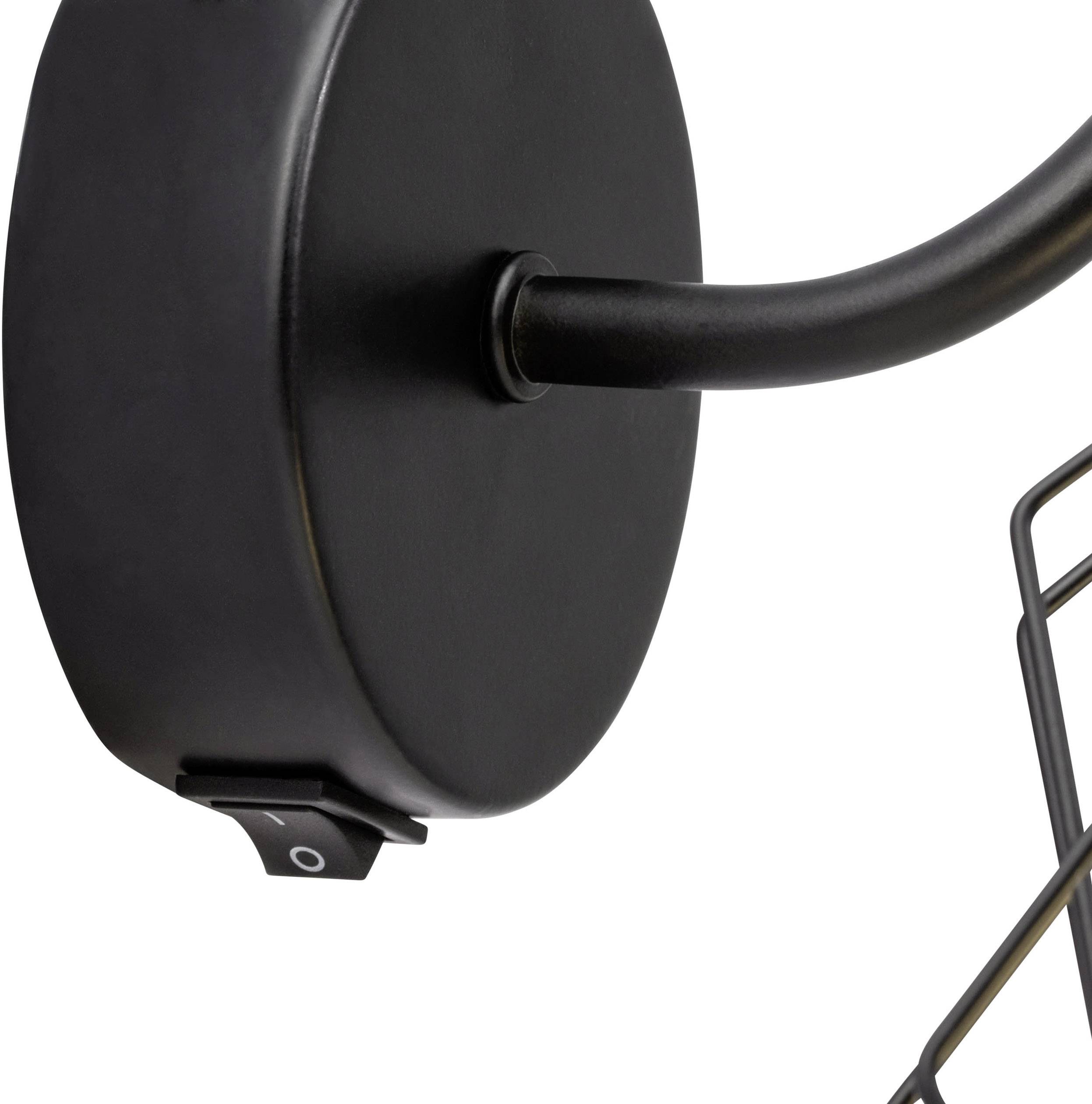 Schwarze Metallhalterung einer Lampe mit einem Kippschalter.