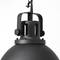 Schwarze, industrielle Hängelampe mit robustem Metallgehäuse und sichtbarer Aufhängung, geeignet für moderne Wohn- oder Arbeitsräume.