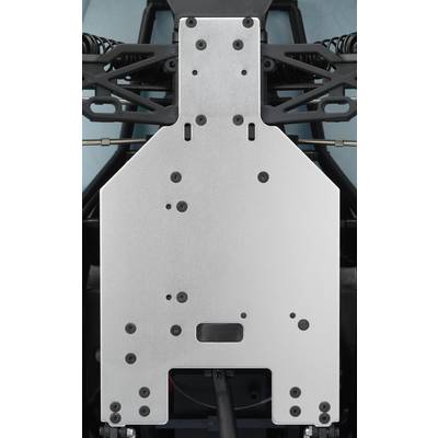 Metallplatte als Teil eines mechanischen Systems, mit mehreren Schrauben und Befestigungspunkten sichtbar, zeigt technische Struktur.