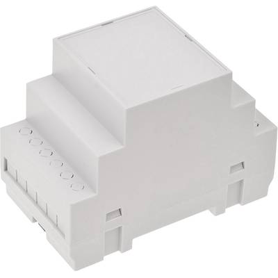 Ein weißes rechteckiges Gehäuse, vermutlich ein elektrisches oder elektronisches Gerät, mit mehreren seitlichen Öffnungen.