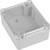 Rechteckiger, transparenter Kunststoffkasten mit Schraubenlöchern an den Ecken, geeignet für elektronische Bauteile oder Anschlüsse.