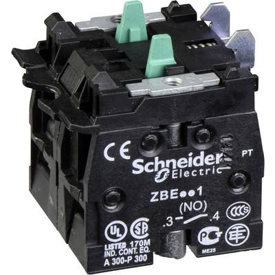 Abbildung eines schwarzen Schneider Electric Drucktastenschalters mit grünen Tasten und verschiedenen Zertifizierungssymbolen.