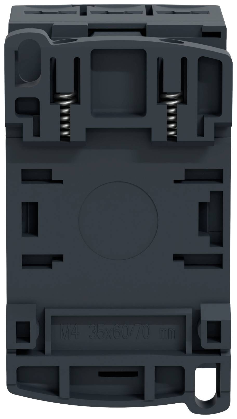 Ein schwarzes, rechteckiges, elektronisches Bauteil mit mehreren Steckverbindungen und Federn, vermutlich Teil eines größeren Systems.