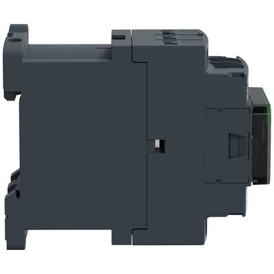 Schwarzes elektrisches Gerät, seitliche Ansicht, mit sichtbaren Konturen und Anschlüssen, möglicherweise ein Schaltschrankkomponente.