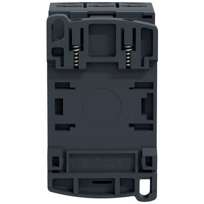 Ein schwarzer plastikähnlicher Klemmbaustein, möglicherweise ein elektrisches Zubehörteil, mit zwei sichtbaren Federn und Klemmen.