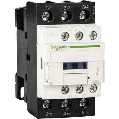 Ein elektrotechnischer Schütz von Schneider Electric mit Anschlüssen für Phasen und Steuerkreise, Modell 'TeSys D'.