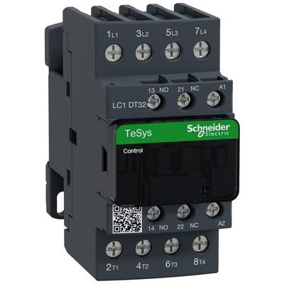 'Schütz von Schneider Electric, Modell LC1 DT32, für die Motorsteuerung. Schwarzes Gehäuse, grüne Beschriftung mit QR-Code.'